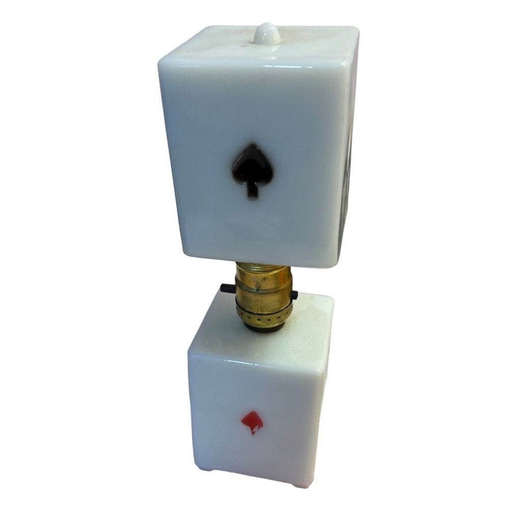 1930s Ceramic Houze Glass Co. Playing Card Lamp Milk Glass